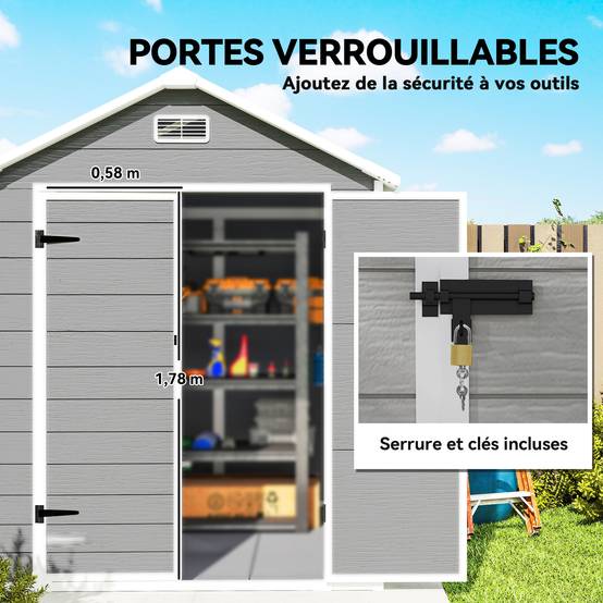 Abri de jardin polypropylènes gris 182 x 151 x 219 cm - PANGIVO - Image 9