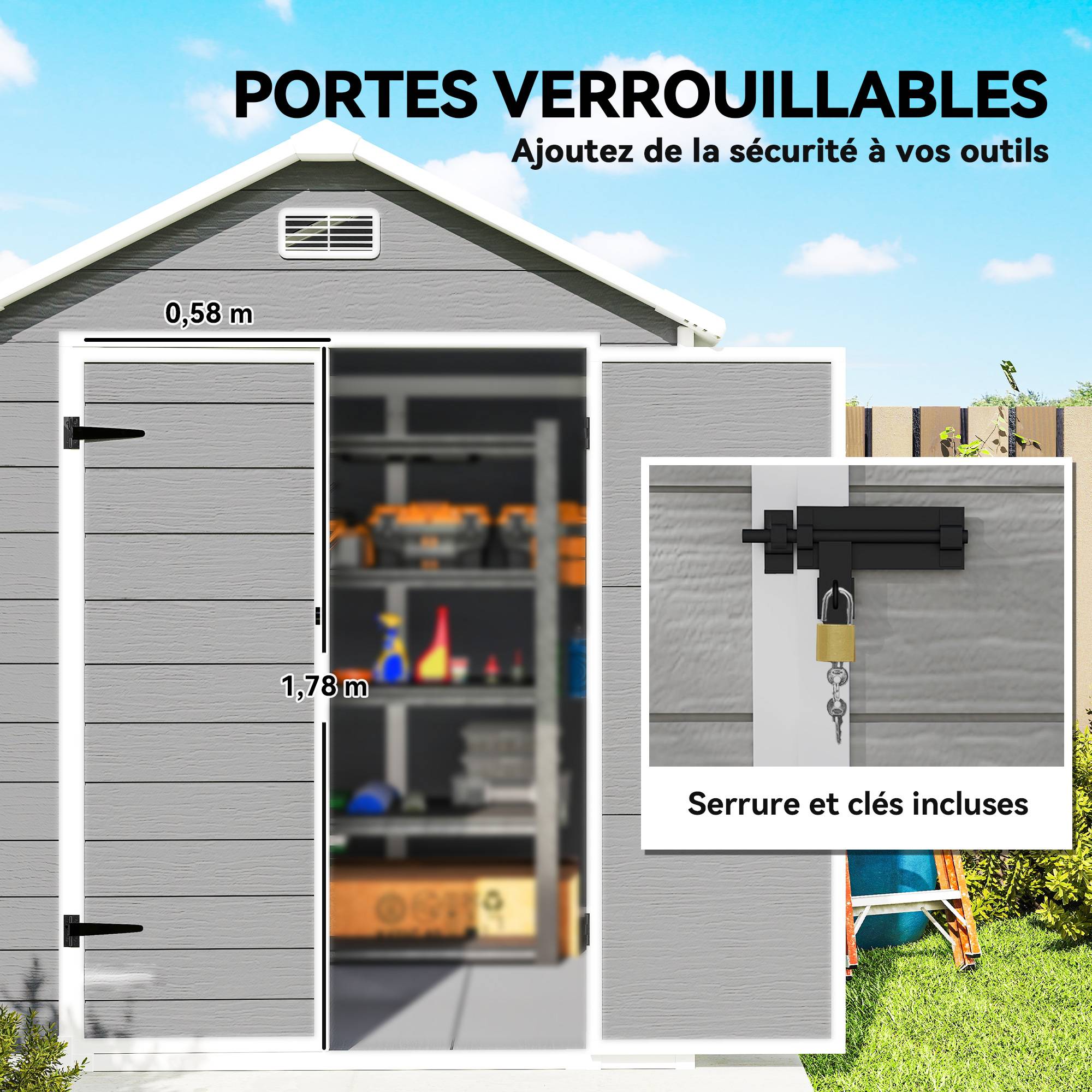 Abri de jardin polypropylènes gris 182 x 151 x 219 cm - PANGIVO - Image 9