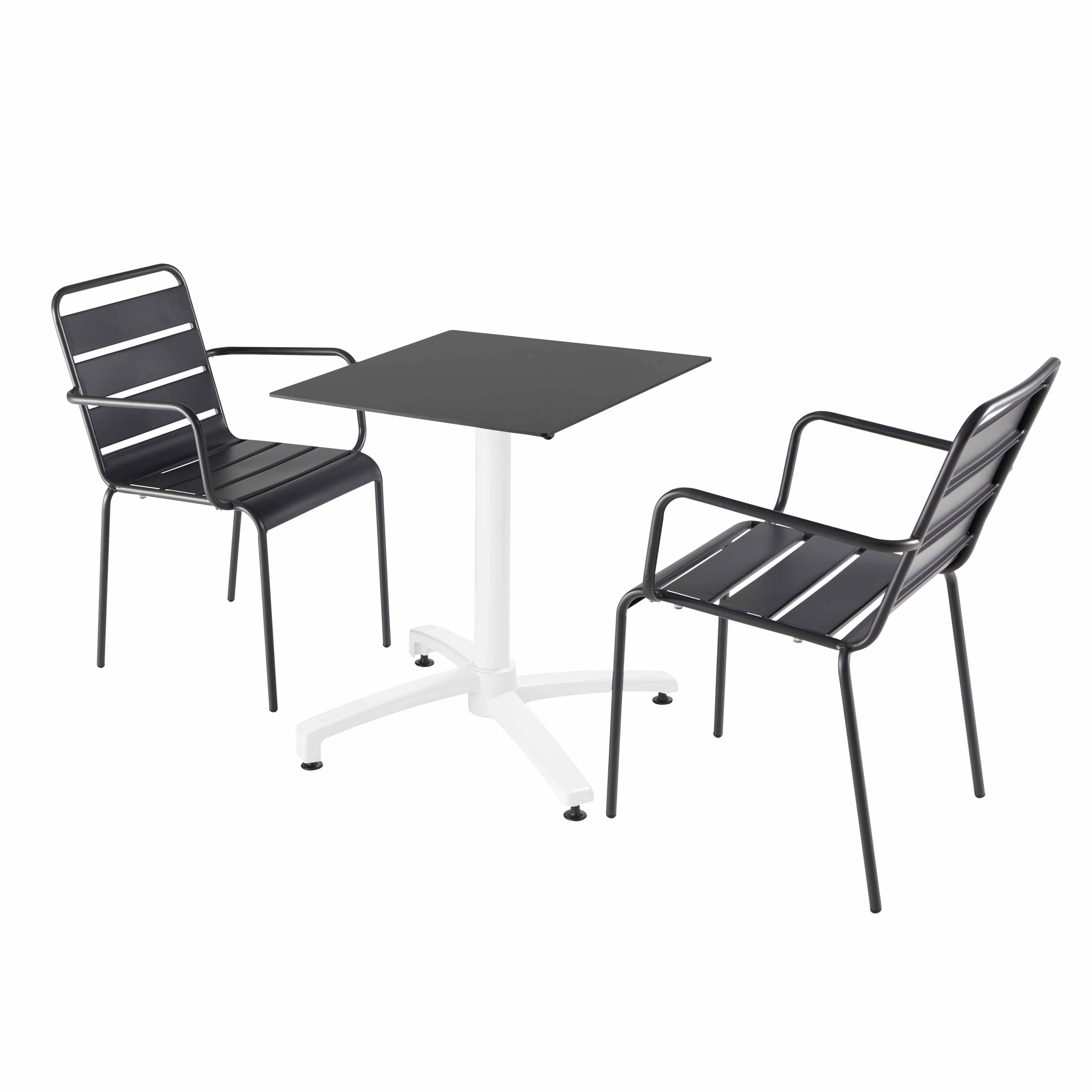 Oviala - Ensemble table de terrasse noir et 2 fauteuils gris - Oviala - Image 1