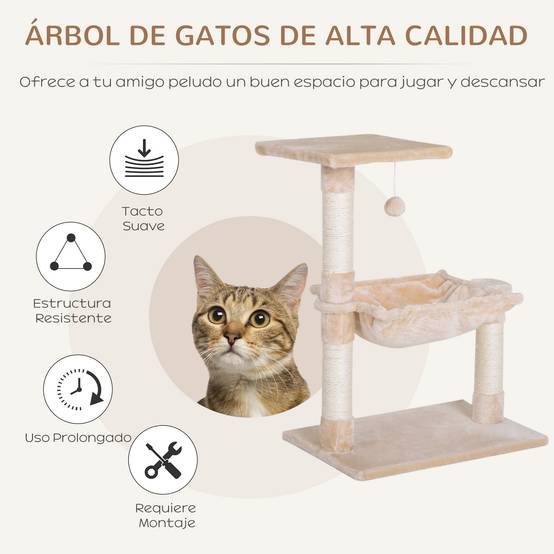 Arbre à Chat Compact 70 cm avec Hamac Plateforme et Griffoirs Sisal Beige - ComfortXL Outdoor Living - Image 6