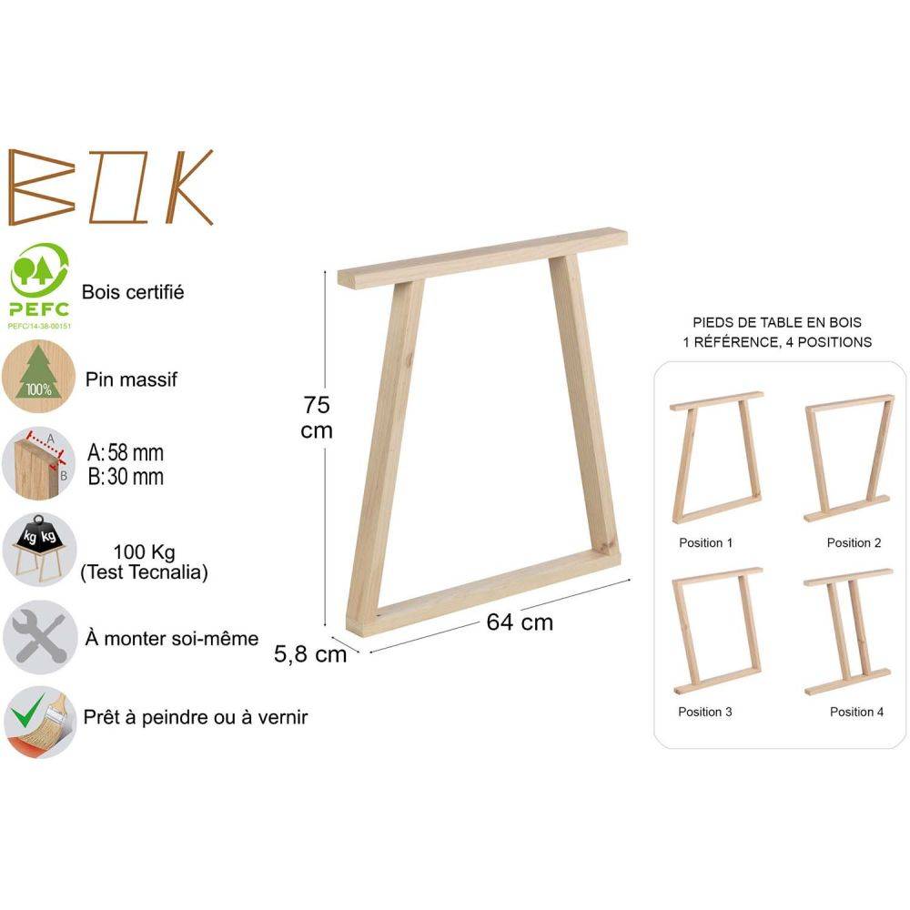 Ensemble pieds de table modulable en pin massif et plateau Bok - Imagen 3