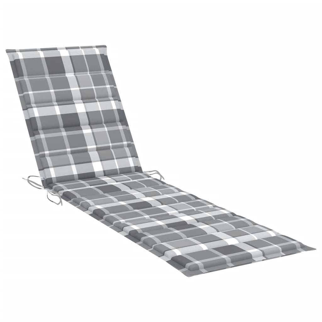 Helloshop26 - Lot de 2 transats chaise longue bain de soleil lit de jardin terrasse meuble d'extérieur avec coussin carreaux gris teck solide - Imagen 9