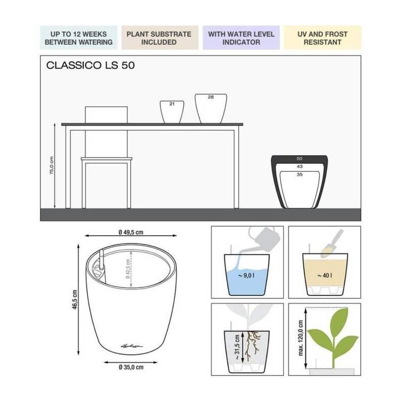 Lechuza - Pot De Fleur Lechuza Classico Premium Ls 50 - Kit Complet, Blanc Brillant - Imagen 2