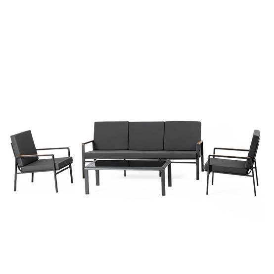 Salon de jardin 5 places en aluminium gris foncé HOBART - Image 1