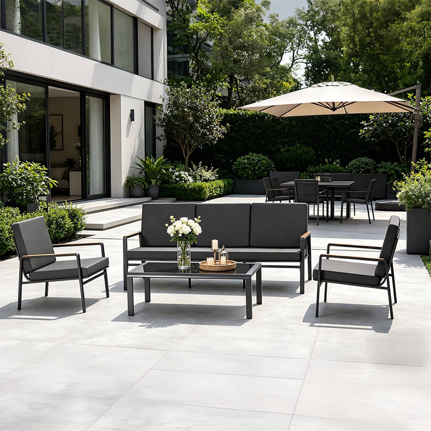 Salon de jardin 5 places en aluminium gris foncé HOBART - Image 2