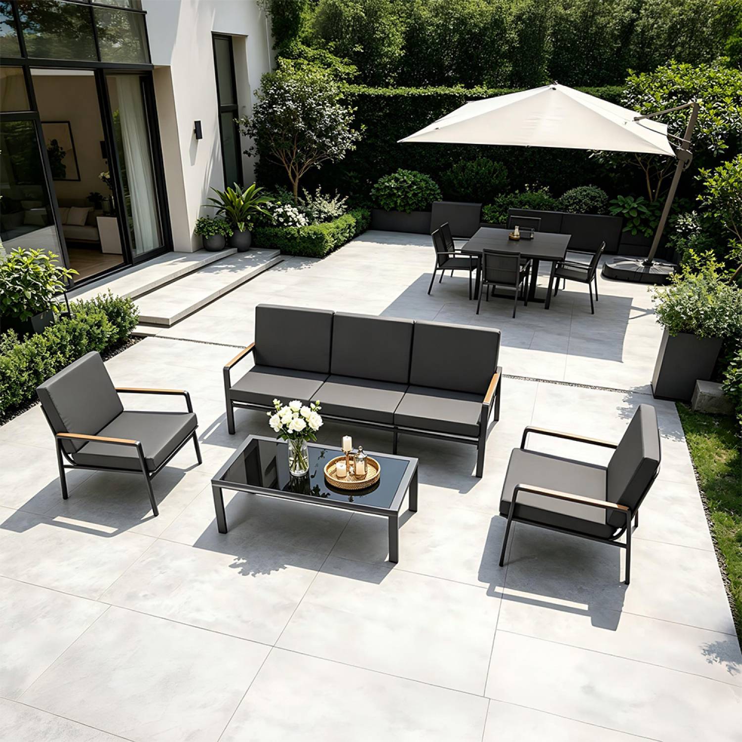 Salon de jardin 5 places en aluminium gris foncé HOBART - Image 4