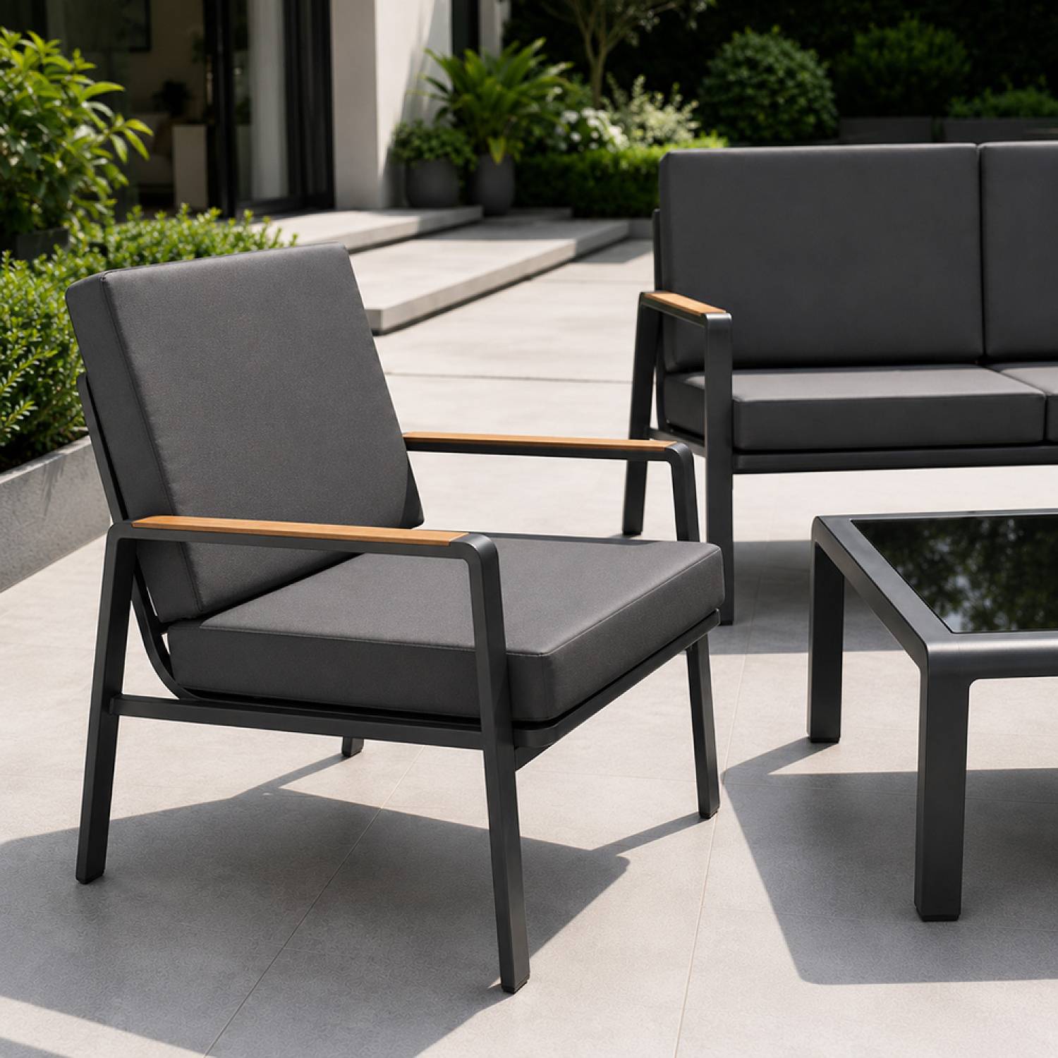 Salon de jardin 5 places en aluminium gris foncé HOBART - Image 6