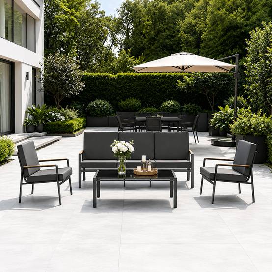 Salon de jardin 5 places en aluminium gris foncé HOBART - Image 5