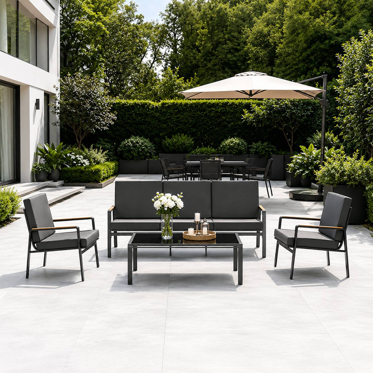Salon de jardin 5 places en aluminium gris foncé HOBART - Image 5