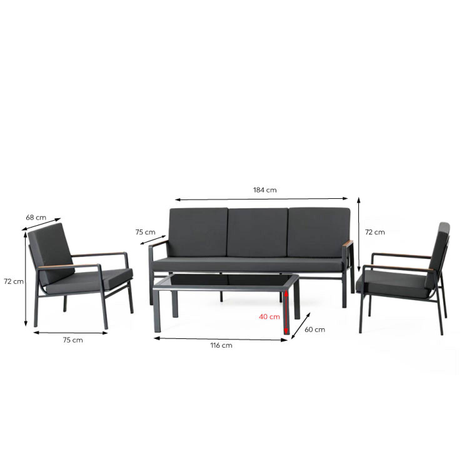 Salon de jardin 5 places en aluminium gris foncé HOBART - Image 3