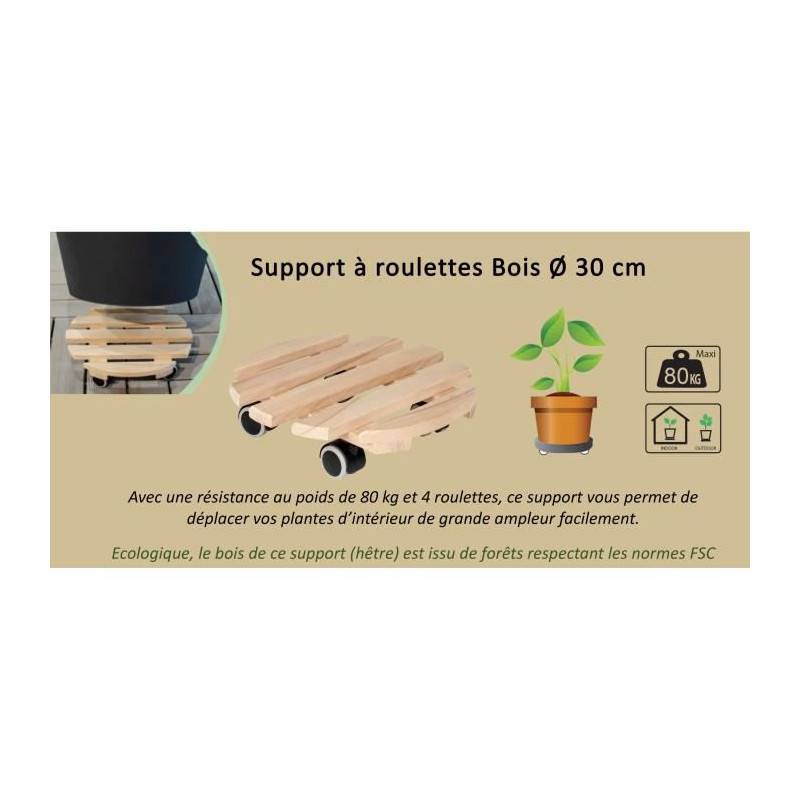 EDA Plastiques - Eda Support A Roulettes ø 30 Cm En Bois - 4 Roulettes - 30 X 30 X H.8 Cm - Image 3