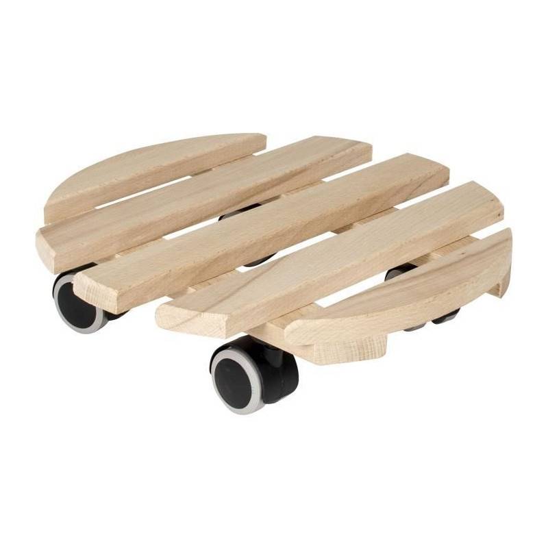 EDA Plastiques - Eda Support A Roulettes ø 30 Cm En Bois - 4 Roulettes - 30 X 30 X H.8 Cm - Image 1