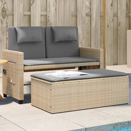 Banc inclinable de jardin | Banquette De Jardin | Banc Extérieur avec coussins beige résine tressée Maison Chic - Image 2