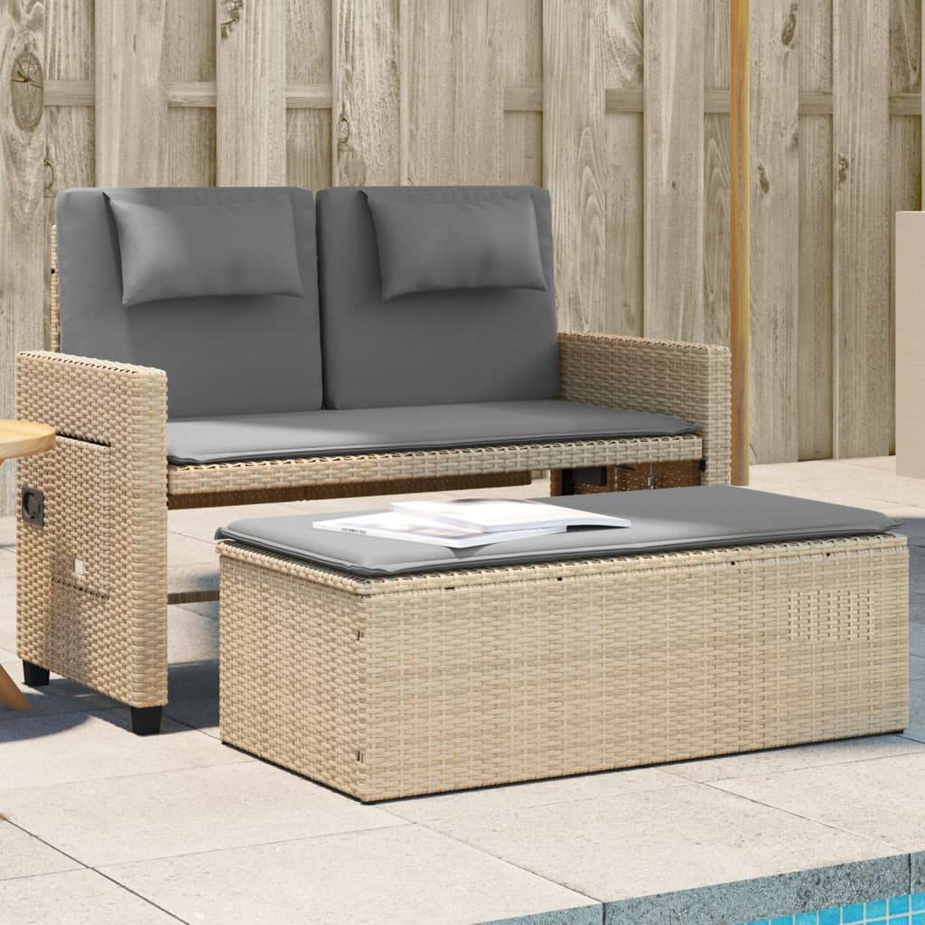Banc inclinable de jardin | Banquette De Jardin | Banc Extérieur avec coussins beige résine tressée Maison Chic - Image 2
