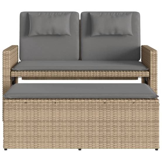Banc inclinable de jardin | Banquette De Jardin | Banc Extérieur avec coussins beige résine tressée Maison Chic - Image 6