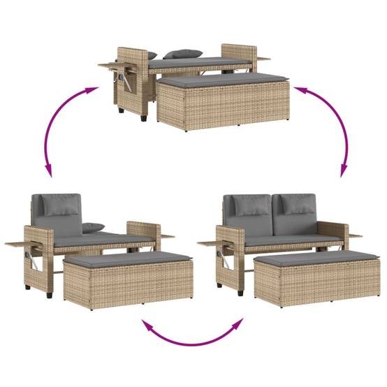 Banc inclinable de jardin | Banquette De Jardin | Banc Extérieur avec coussins beige résine tressée Maison Chic - Image 9