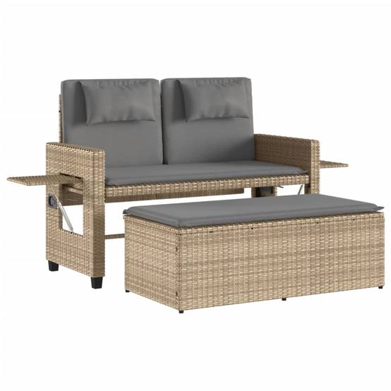 Banc inclinable de jardin | Banquette De Jardin | Banc Extérieur avec coussins beige résine tressée Maison Chic - Image 1