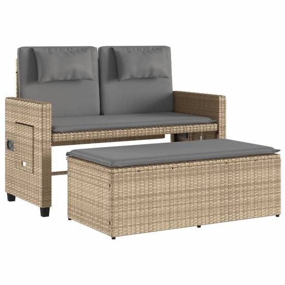 Banc inclinable de jardin | Banquette De Jardin | Banc Extérieur avec coussins beige résine tressée Maison Chic - Image 5