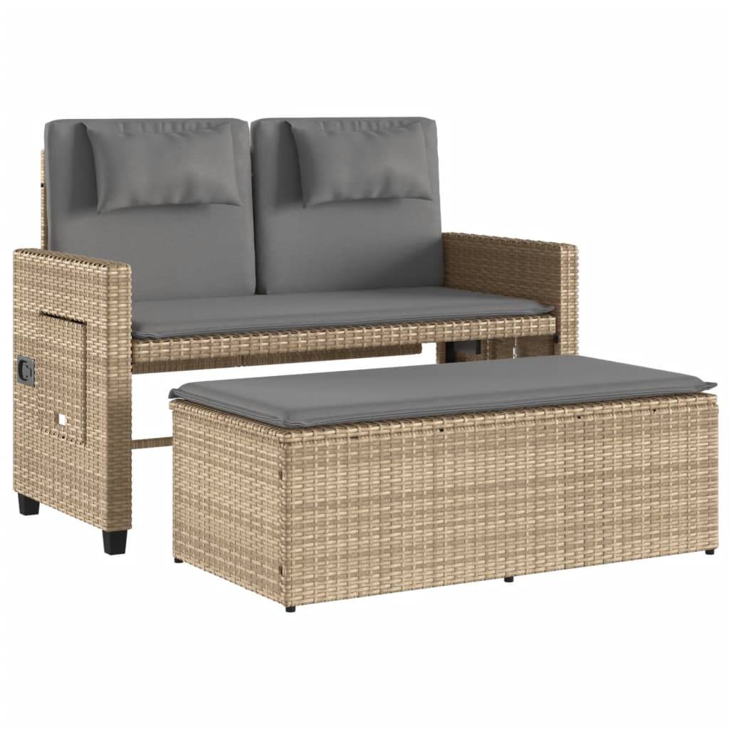 Banc inclinable de jardin | Banquette De Jardin | Banc Extérieur avec coussins beige résine tressée Maison Chic - Image 5