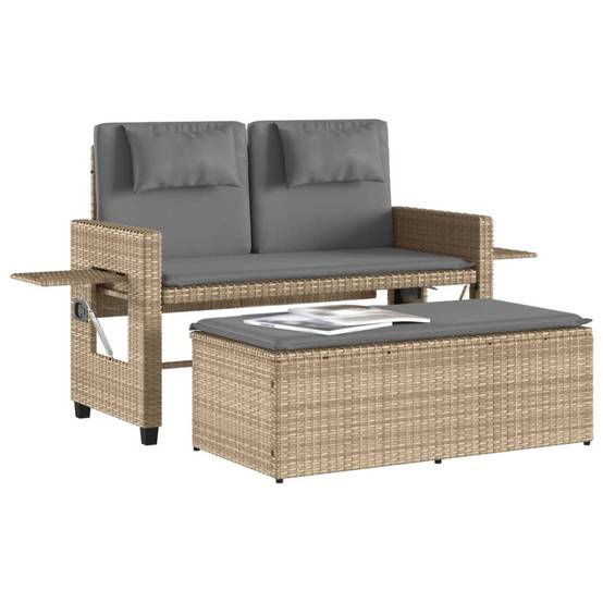 Banc inclinable de jardin | Banquette De Jardin | Banc Extérieur avec coussins beige résine tressée Maison Chic - Image 4