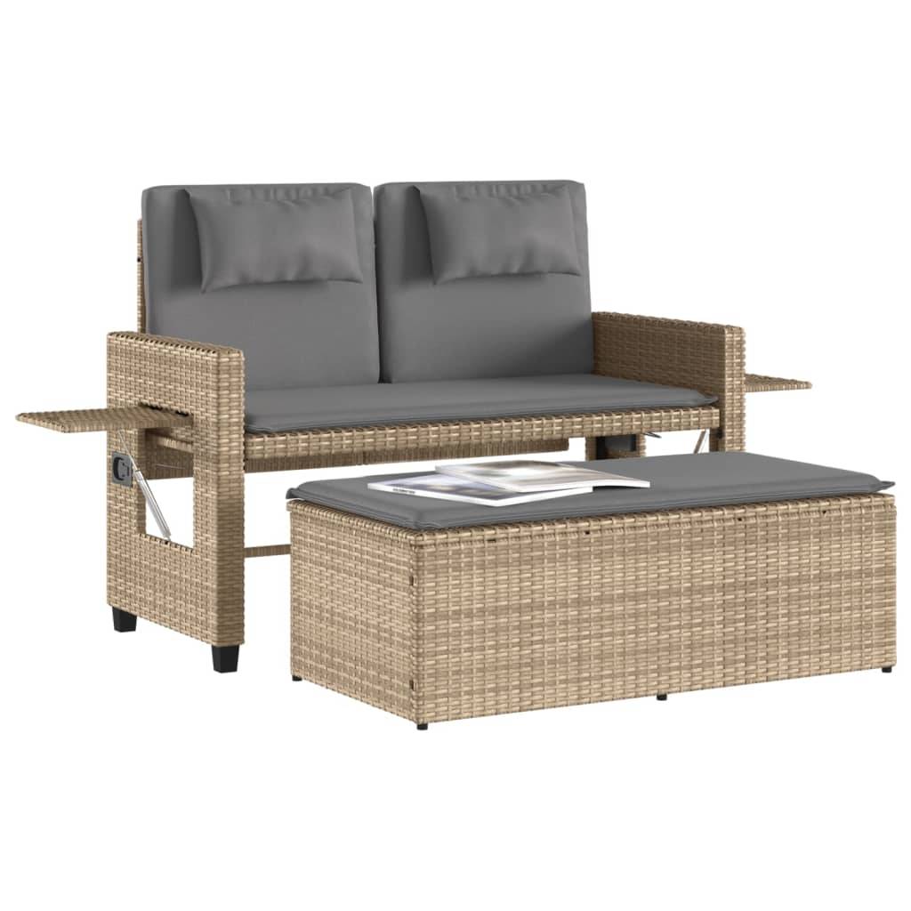 Banc inclinable de jardin | Banquette De Jardin | Banc Extérieur avec coussins beige résine tressée Maison Chic - Image 4