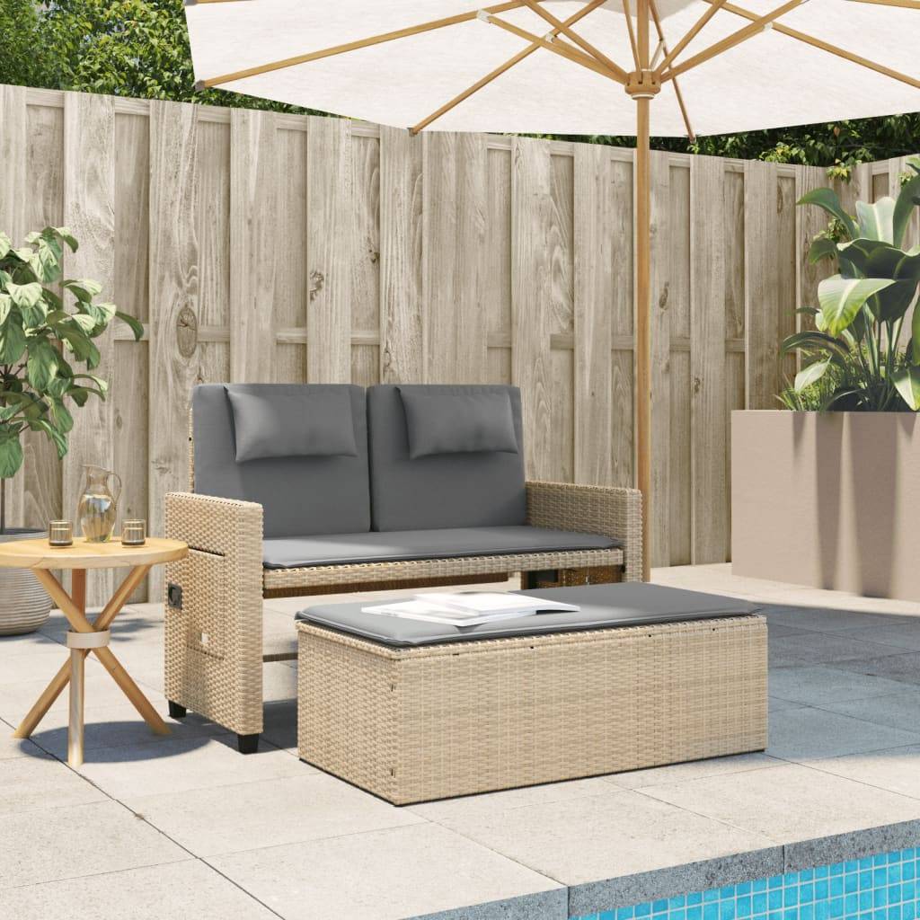 Banc inclinable de jardin | Banquette De Jardin | Banc Extérieur avec coussins beige résine tressée Maison Chic - Image 3