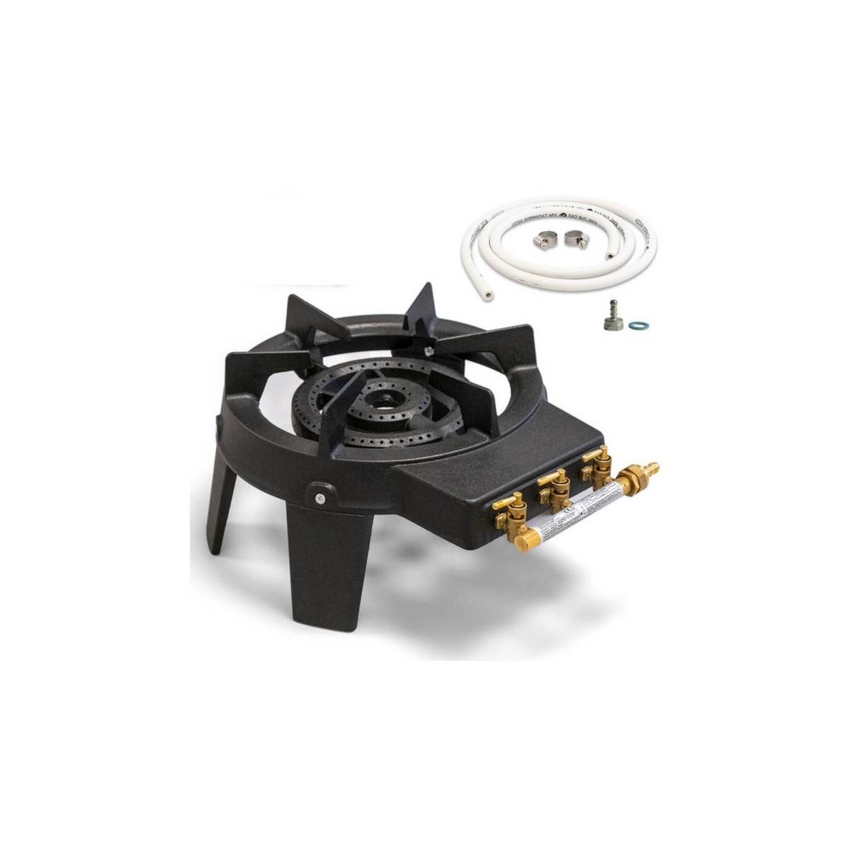 Rechaud gaz 9,8KW en fonte véritable sur 4 pieds 3 robinets + Tuyau gaz flexible 1.50m INTEC - Imagen 1