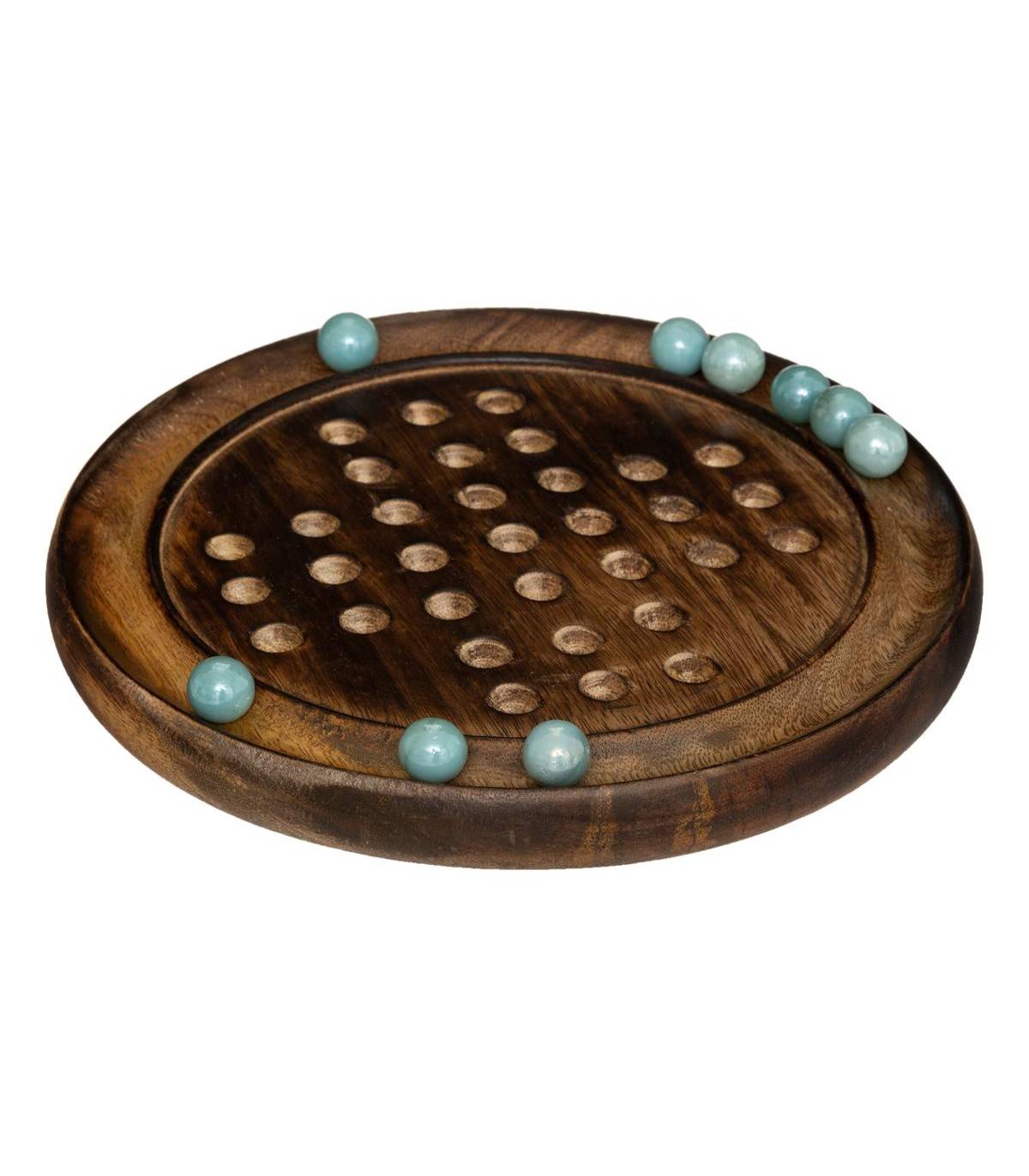 Objet déco Jeu de solitaire avec Support en Bois de Manguier et Billes en Verre - Image 2