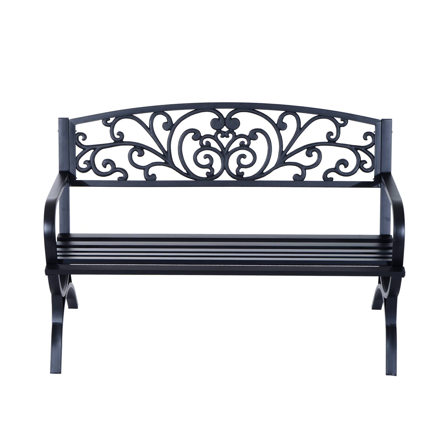 Banc de jardin terrasse en acier fonte noir 3 places 127 x 60 x 85 cm charge max 240 Kg - Image 2