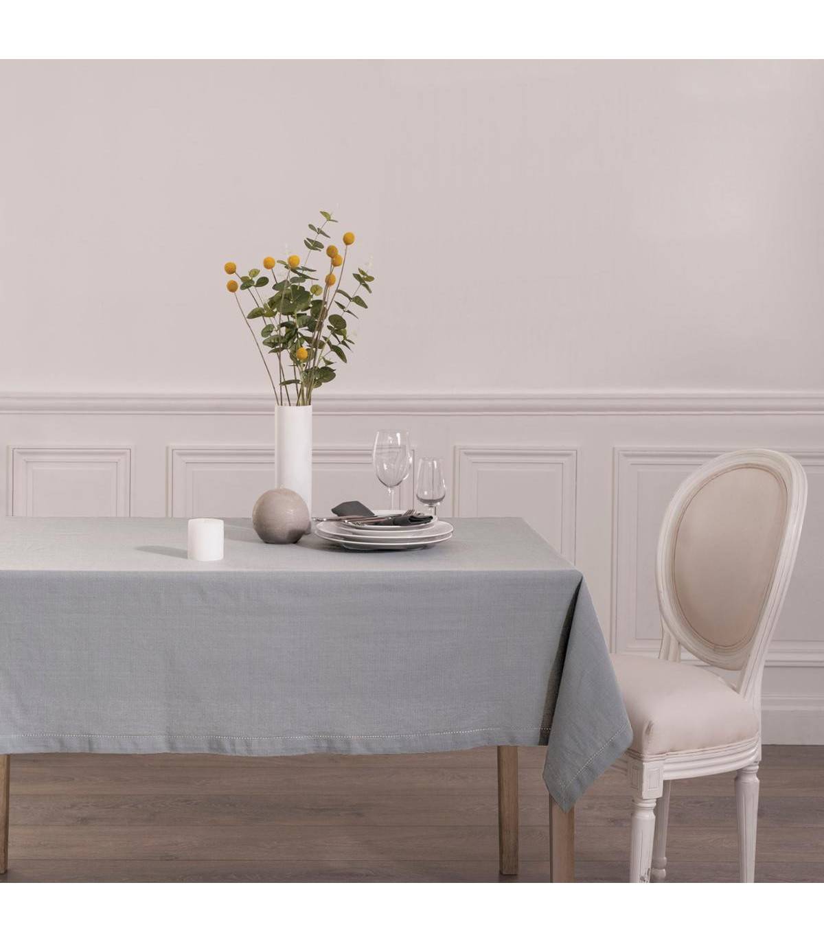 Nappe en coton Chambray Gris Clair 140 x 240 cm - Image 3