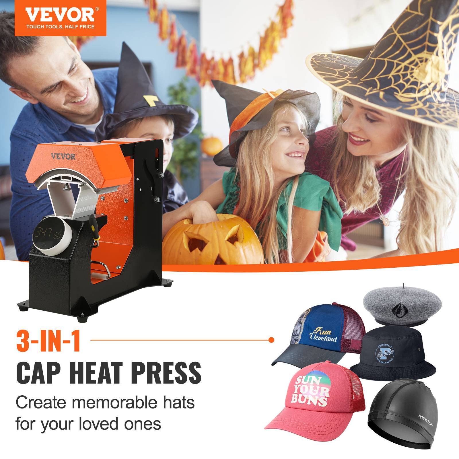 Vevor - VEVOR Presse à chaud 3 en 1 automatique pour casquettes 16.3x8cm, 3 patins anti-adhésif, pour sublimation. - Image 2