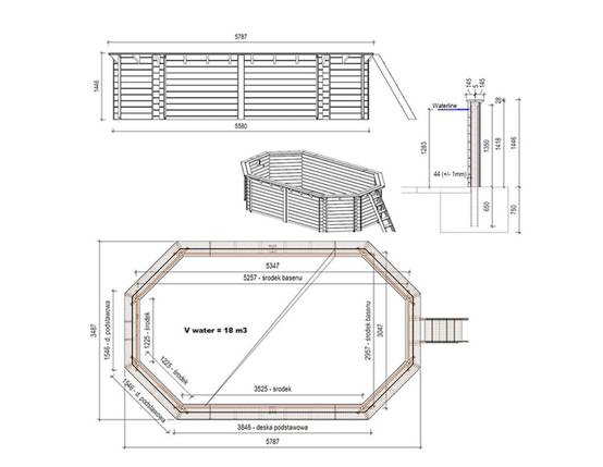 Altanka - Piscine hors sol en bois NEMO 5.79 x 3.49 - H.1.45 m, bleu pâle, fixations à visser - BAS7304OSPL - ALTANKA - Image 4
