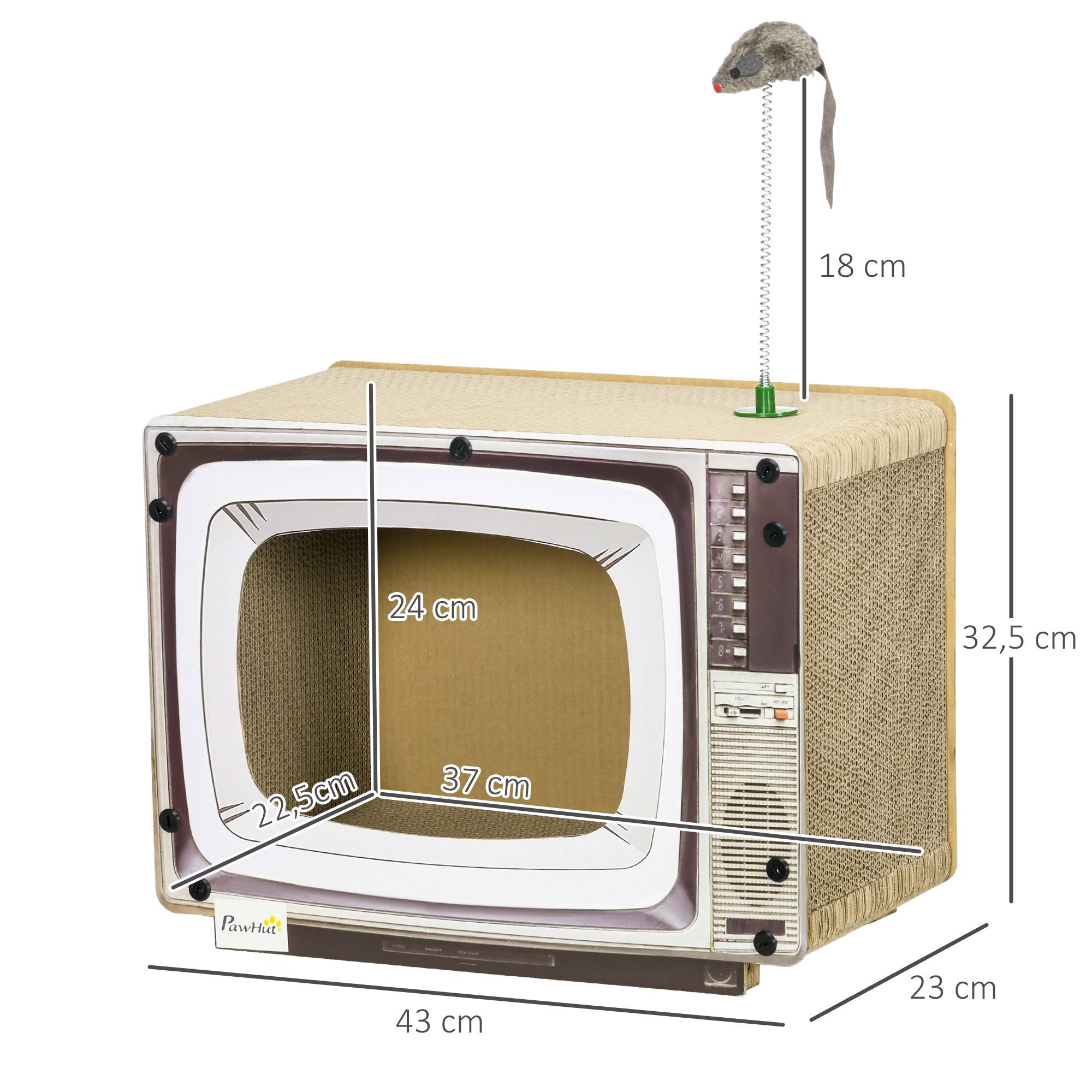 Maison Griffoir pour Chat en Carton Forme TV avec Souris et Herbe à Chat Sable - ComfortXL Outdoor Living - Image 5
