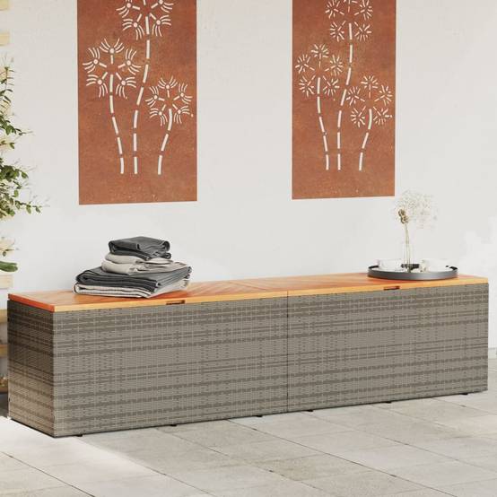 Coffre de rangement - Boîte de rangement extérieure - Coffre de jardin gris résine tressée bois d'acacia-JU12083 - Image 2
