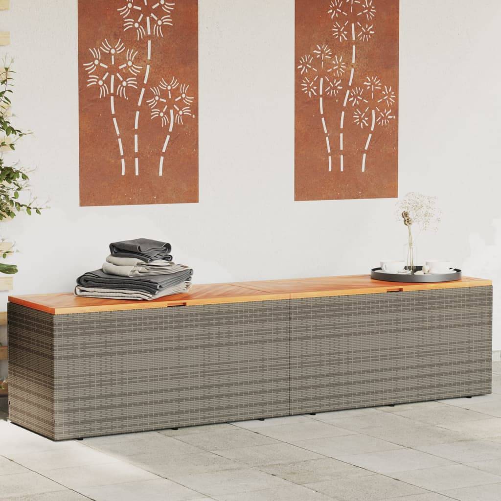 Coffre de rangement - Boîte de rangement extérieure - Coffre de jardin gris résine tressée bois d'acacia-JU12083 - Image 2