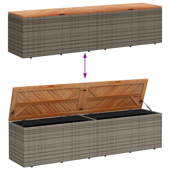Coffre de rangement - Boîte de rangement extérieure - Coffre de jardin gris résine tressée bois d'acacia-JU12083 - Image 7
