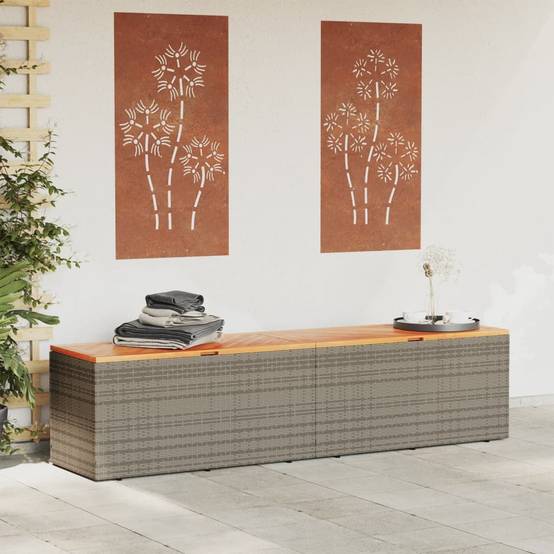 Coffre de rangement - Boîte de rangement extérieure - Coffre de jardin gris résine tressée bois d'acacia-JU12083 - Image 3