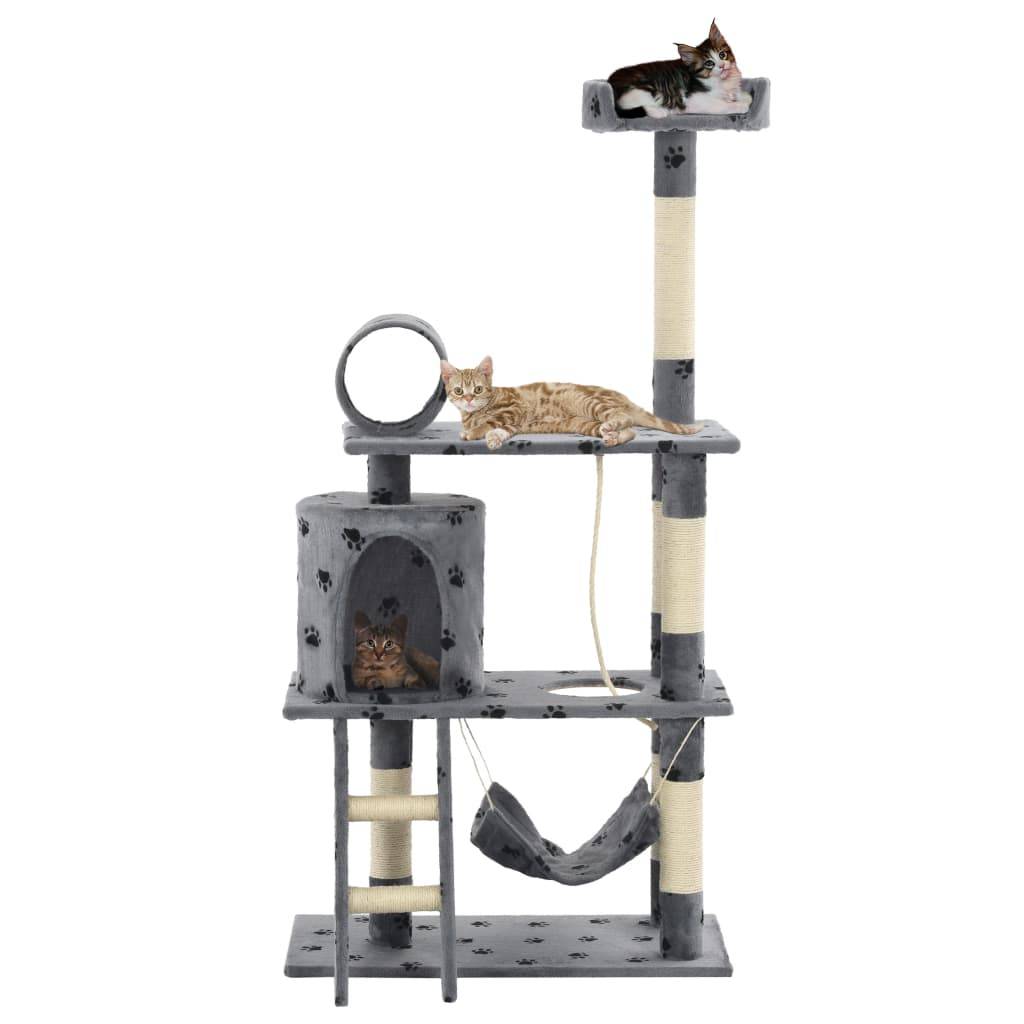 Vidaxl - Arbre à chat avec griffoir en sisal 140 cm Gris Motif de pattes vidaXL 170584 - Imagen 1