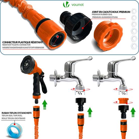 Tuyau d’Arrosage Extensible 15m avec Accessoires orange - Image 4