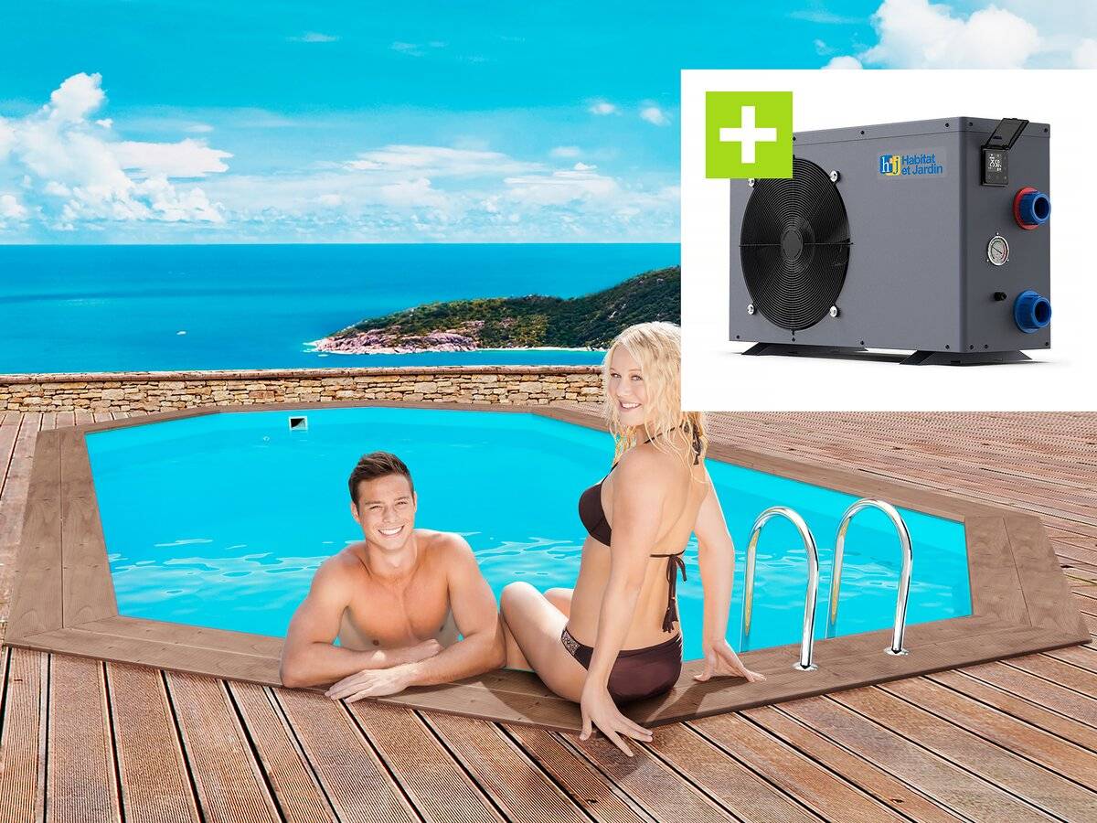 Piscine Bois " Rio 120" - 5.60 X 3.70 X 1.24 M +  Pompe à Chaleur - Puissance 6.1 Kw -habitat Et Jardin - Imagen 1