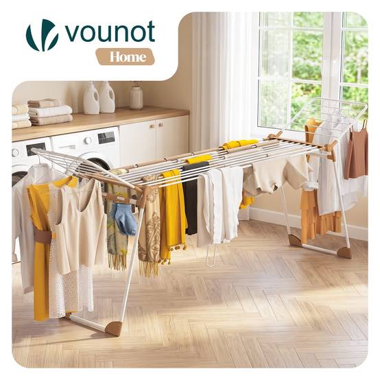 Vounot - Étendoir à linge extensible pliable métal renforcée 284x55x122cm, Séchoir télescopique grande capacité, Blanc, VOUNOT® - Image 2