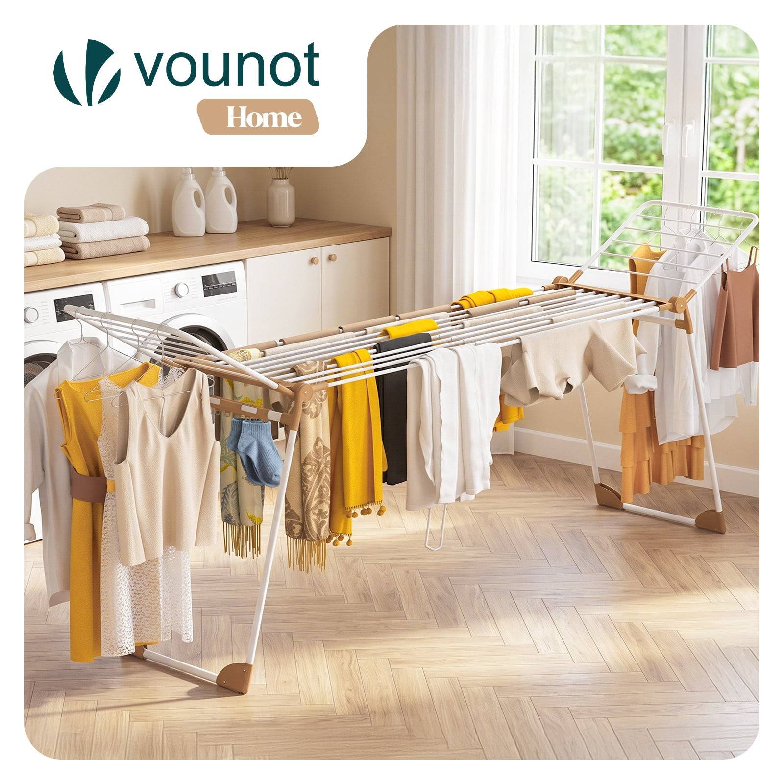 Vounot - Étendoir à linge extensible pliable métal renforcée 284x55x122cm, Séchoir télescopique grande capacité, Blanc, VOUNOT® - Image 2