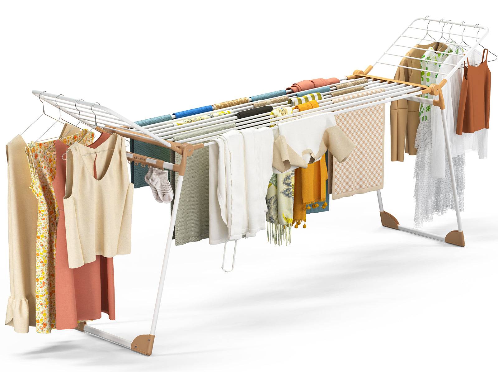 Vounot - Étendoir à linge extensible pliable métal renforcée 284x55x122cm, Séchoir télescopique grande capacité, Blanc, VOUNOT®