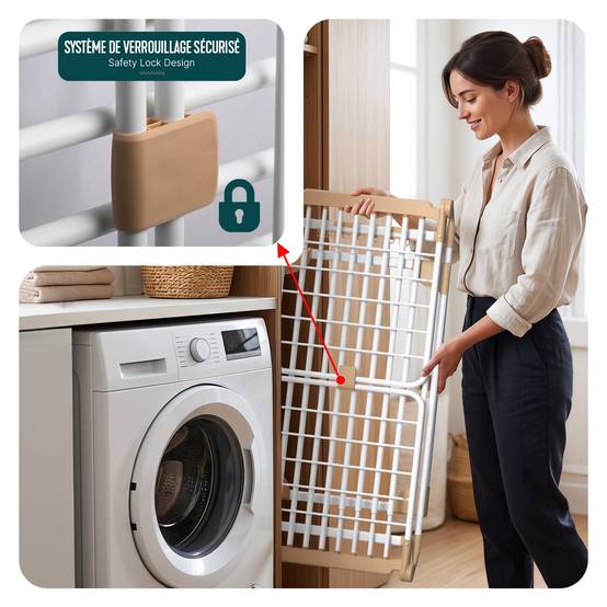 Vounot - Étendoir à linge extensible pliable métal renforcée 284x55x122cm, Séchoir télescopique grande capacité, Blanc, VOUNOT® - Image 7