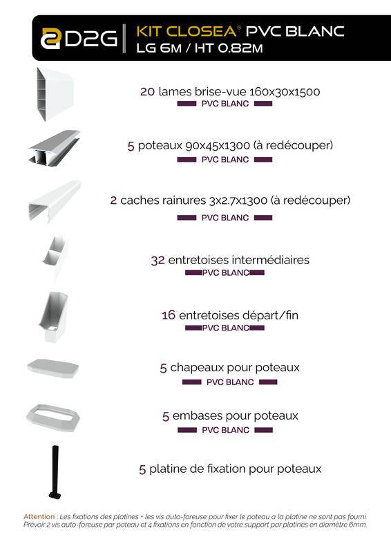 Closea - Kit cloture - Lame 16cm   - PVC Blanc - LG: 6m x H: 0m82 Closea - Imagen 4