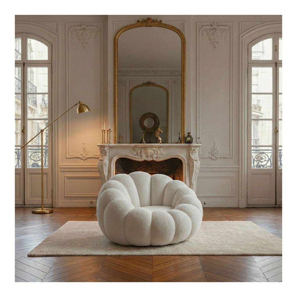 Paris Prix - Fauteuil Design Coquillage "Bouclette" 98cm Blanc - Image 5