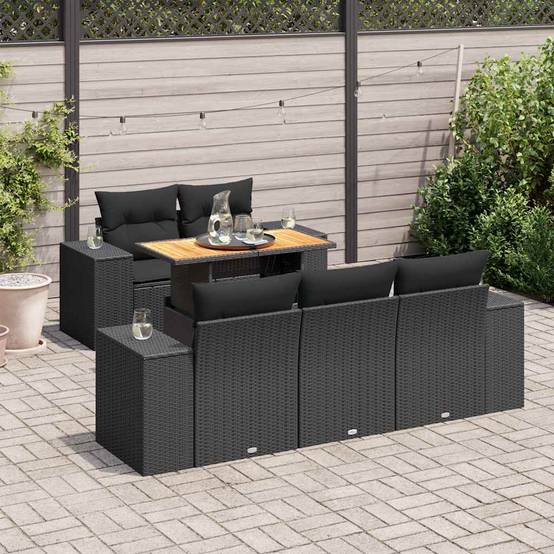 ComfortXL - Salon de jardin 6 pièces résine tressée avec table à hauteur réglable Noir – ComfortXL Outdoor Living - Image 1