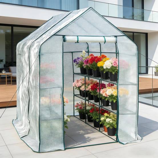 Serre de Jardin PE et Acier pour Tomates et Légumes Porte Zippée 143x215x195cm Blanc - ComfortXL Outdoor Living - Image 4