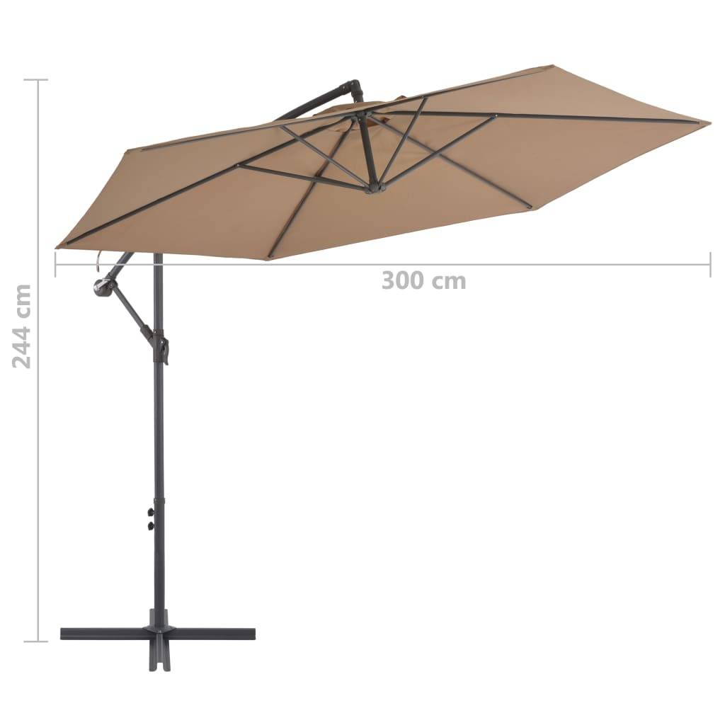 Helloshop26 - Parasol meuble de jardin en porte-à-faux avec poteau en aluminium 300 cm taupe - Imagen 7