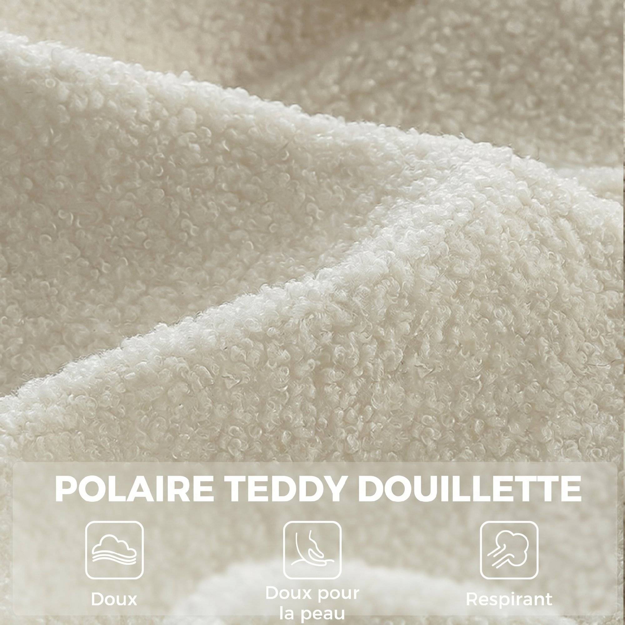 Fauteuil de Salon avec Repose-Pied, Fauteuil d'Appoint Capitonné en Peluche Teddy, Dossier Haut, Poches Latérales, Beige - Image 8
